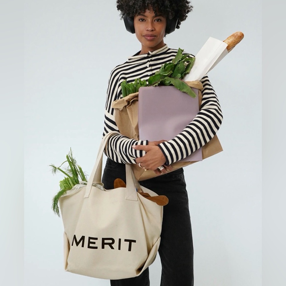 MERIT The Everything Bag Canvas Tote Bag in Cream | Everyday Women’s Tote - Picture 2 of 7